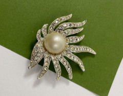 Vintage Celebrity NY Rhinestone Faux Pearl Brooch Earring Shoe Clip Set Signed