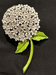 Vintage Weiss Brooch Pin Enamel Rhinestone White Flower 2.5 Inches Long Stunning