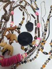 Vintage Unique Jewlery Lot Copper Wood Glass Metal Bead Necklaces