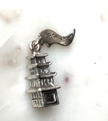 Vintage Chinatown Charm San Francisco Pagoda Nickel Silver Pendant Signed