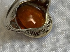 Vtg 14K White Gold Ring 3.51g Fine Jewelry Sz 7.5 Amber Color Oval Stone Prong