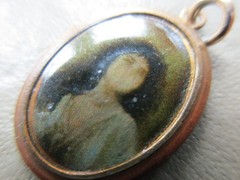 UNUSUAL OLD ANTIQUE LADY ENAMEL PICTURE GOLD PLATED FOB CHARM PENDANT NECKLACE