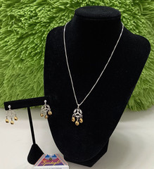 Vintage Finnish ARU Sterling Silver Filigree Necklace & Earring Set Sundrop