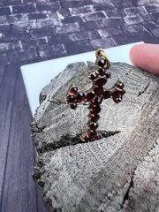 Antique Bohemian silver 900 Natural Rose faceted garnet cross Victorian style
