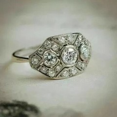 Art Deco Style Round Cut Lab Created Diamond 14K White Gold FN Engagement Ring