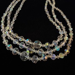 Vintage Triple Strand Cut Glass Crystal Necklace Adjustable Length ca 1950s