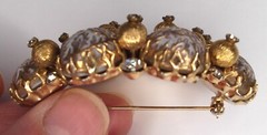 RARE Juliana? VTG Domed Pin w/Wired-on Rhinestone Beads & Enamel Laced Cabochons