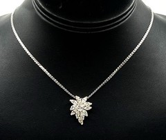Vintage Sterling Silver CZ Flower Sparkling Pendant 1” Long