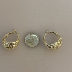 VINTAGE 925 SILVER ORNATE SCROLL FILIGREE PIERCED EARRINGS HOOPS