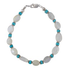 Vintage Sterling Silver 925 Moonstone Turquoise Beaded Bracelet 7.5″