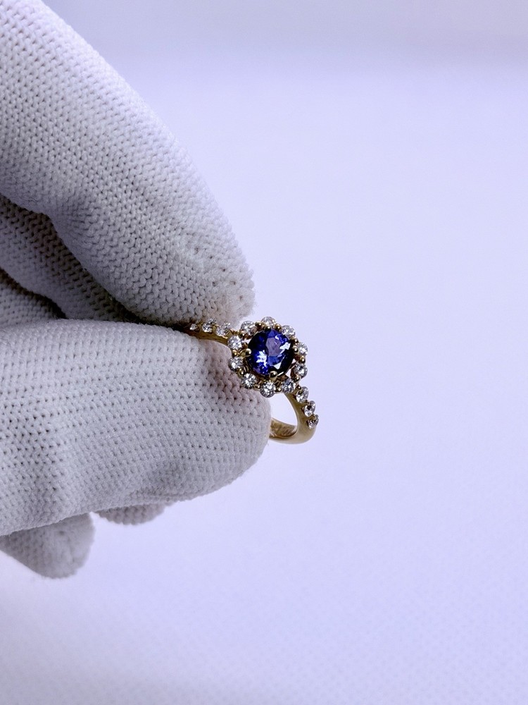 18K Gold Tanzanite Diamond Ring 1.15ct TA 0.50ct D 4.1g