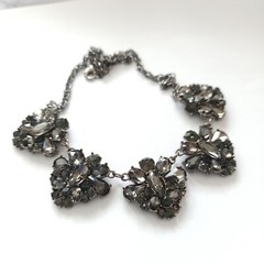 Vintage Smoky Gray Necklace Cocktail Rhinestone Bib Victorian Revival Royal VTG