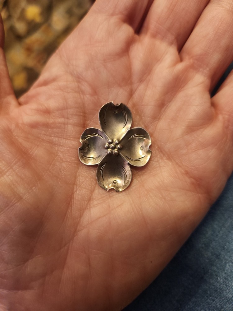 Vintage Sterling Silver Dogwood Blossom Flower Pendant