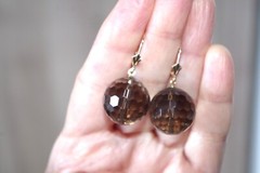 14K Gem Quality Micro Faceted Smokey Topaz Large Ball Earrings