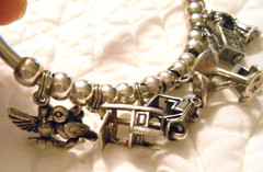 VTG Sterling 925 Charm Bracelet w/ 13 Beads 7 Charms birds wine golf music shop