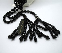 Vintage RJ Graziano black French Jet glass bead and rhinestone sautoir necklace