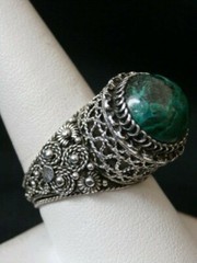 Vintage Sterling Silver Southwestern Malachite Handmade Ring. Make Offer! #377