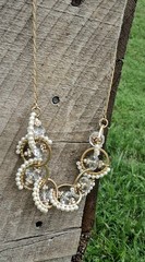J Crew Pearl Crystal Hoop Link Draped Statement Matinee Necklace 24″ Long