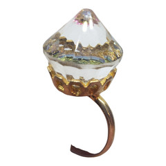 Vintage Rivoli AB Glass Cocktail Ring Gold Tone Adjustable Crown Setting Retro