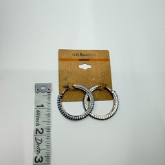 VTG G.H. Bass & Co Silver Tone Blue Seed Bead Accent Border Medium Hoop Earrings