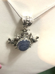 *NEW ITEM*RARE VTG.CARVED EGYPTIAN NAT.BLUE CHALCEDONY SCARAB PENDANT NECKLACE.s