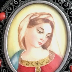 Madonna Miniature Painting Brooch & Pendant, antique silver