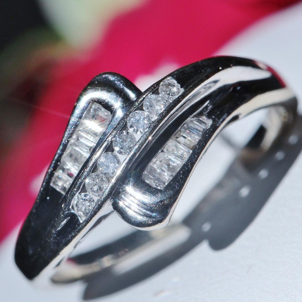 10k white gold swirl ring 0.45ct natural diamond size 6 handmade 2.2gr N2706F