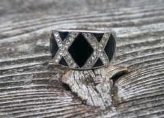 Vintage Sterling Silver Black Onyx & Cubic Zirconia Ring – Size 7.5