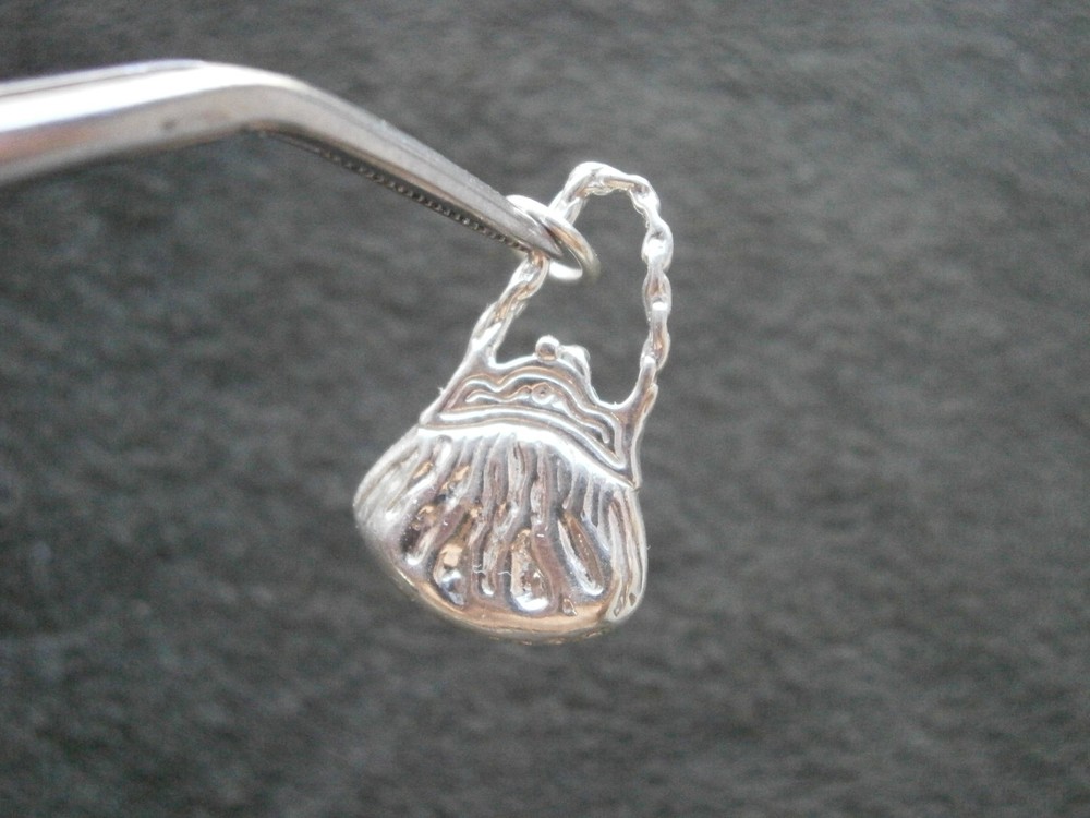 Purse Handbag Vintage Solid Shiny Sterling Silver Bracelet Charm Pendant 3.1g
