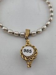 Vintage 1950’s Miriam Haskell Glass Pearl Necklace/ Chocker Rhinestone Pendant
