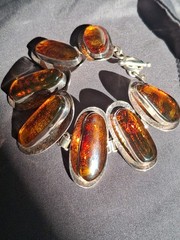 Silver Modernist Amber Big Baltic Bracelet Brutalist Abstract Design Artisan
