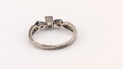Vintage Sterling Silver Ring Oval Glass Dark Marquise Side Stones Size 8.25