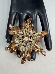 Exquisite Juliana D&E Champagne Rhinestone Starburst Brooch Large Statement Pin
