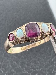 15k Gold Antique 5 Stone Ring Victorian Opal Pink Stones English Hallmarked 1864