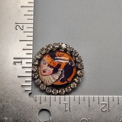 Vtg Witch Halloween Brooch Black Owl Kitschy Rhinestone Pin 20s Art Deco Look