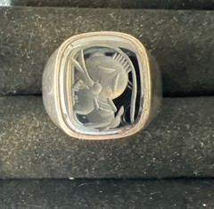 Vintage Clark & Coombs Sterling Silver Hematite Intaglio Signet Ring Sz 8, 7.3GM