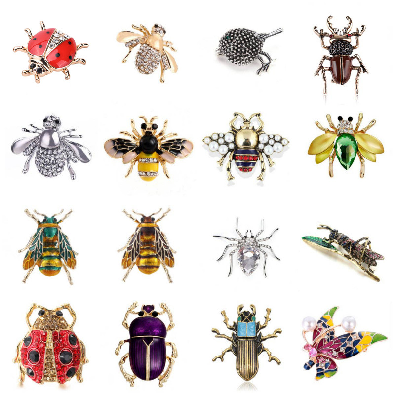 Cartoon Full Drill Brooch Beetle Ladybug Ant Bird Snail Brooch Insect Brooch