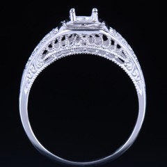 Sterling Silver 925 Round 4mm to 4.75mm Semi Mount Setting Engrave Antique Ring