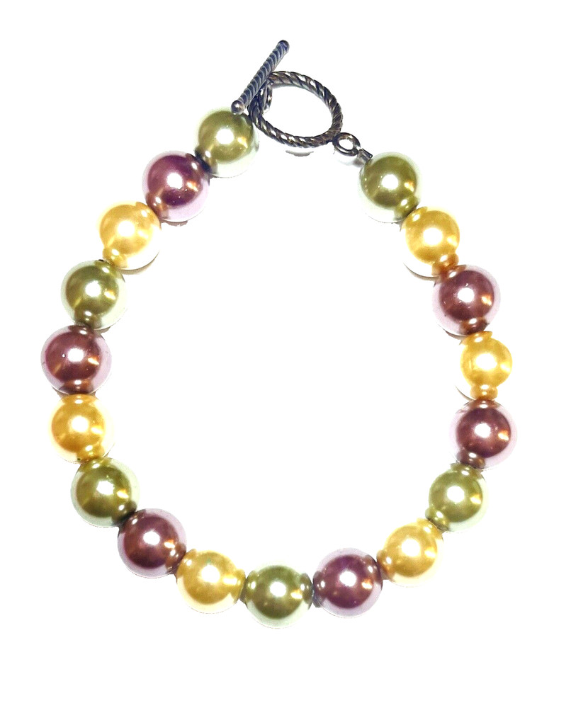 Lovely Vintage Sterling Silver Clasp Lavender Yellow Green Acrylic Bead Bracelet