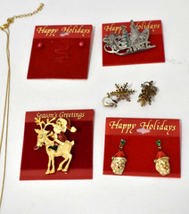 Lot of Vintage Christmas Jewelry Brooches, Charms, Earrings Angels/Trees