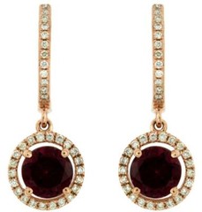 2.46CT DIAMOND & AAA RHODOLITE 14KT ROSE GOLD 3D HALO LEVERBACK HANGING EARRINGS
