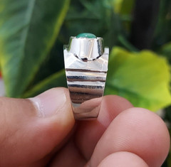 Natural Chitrali Emerald Ring Three Stones Pota Emerald Ring Sterling Silver