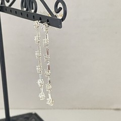 925 Signed Clear Crystal Dangle drop Linear 1 3/4″ long Post Pierced Earrings
