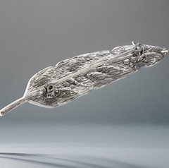 Silver Tone Multicolor Rhinestone Feather Brooch