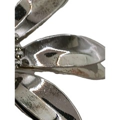 Vintage Enamel Flower Brooch Pin Aurora Borealis Ctr Silver Tone Lg 2 1/2 in D