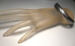 Antique Silver Alloy Bangle Bracelet Floral Engraved Vintage Estate Jewelry