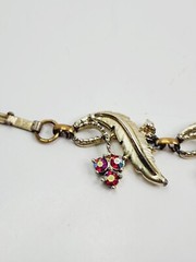 Vintage Judy Lee Signed Gold Tone Rhinestone Bracelet And Clip On Earrings Leaf