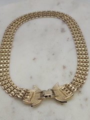 Vintage Gold Tone Multi Strand Collar Choker Necklace 15in Floral Foldover Clasp