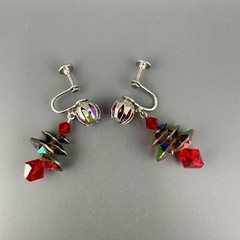 Vintage AB Rhinestone Disco Earrings Dangle Drop Multicolor Discs Clip On Galaxy
