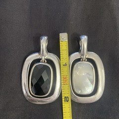 Vtg Espo 925 Sterling Silver Onyx & Mother Of Pearl (2) Charm Black Cord 16” 47G